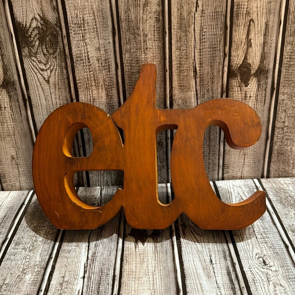 Retro Wooden Etc Carved Stained Block Letter Decorative Standing Art Sign